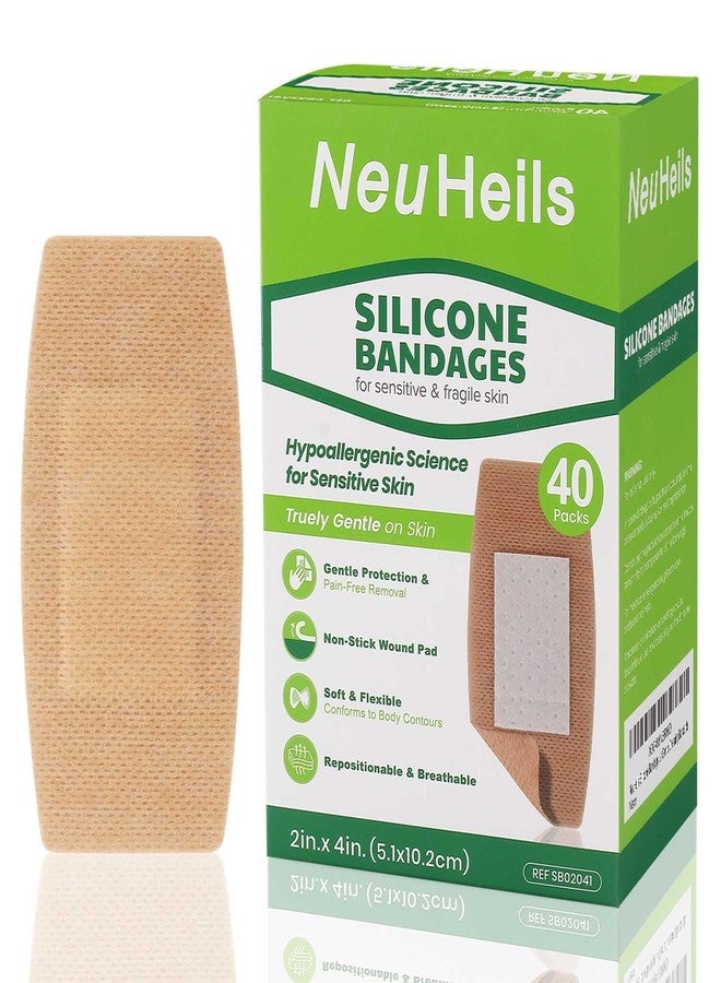 NeuHeils Silicone Adhesive Bandages for Sensitive Skin – Large 2x4 Inch (40 Count) | Hypoallergenic & Waterproof Wound Care | Pain-Free Removal, Non-Stick Pad, Gentle for Fragile Skin - Image 1